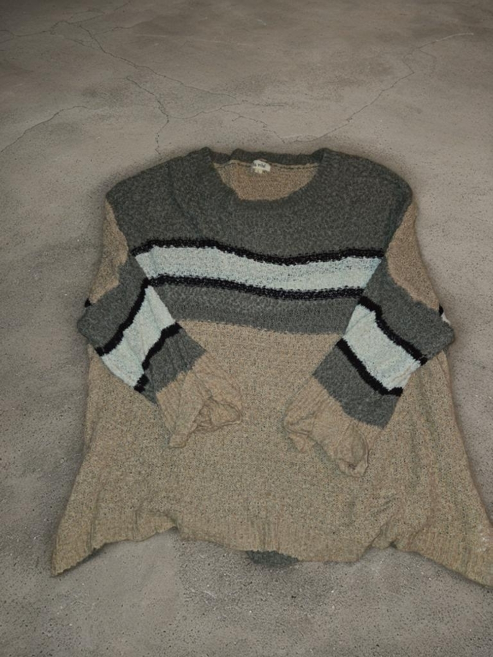 Neutral Striped Crewneck Sweater - Beige & Gray
